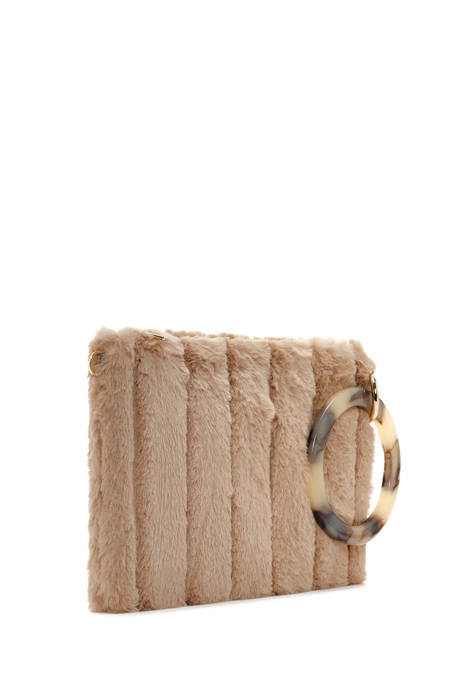 Women's Beige Chain Strap Plush Clutch Bag