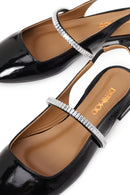 Woman Black Jeweled Open-Back Patent Leather Leather Ballet Flat | Derimod