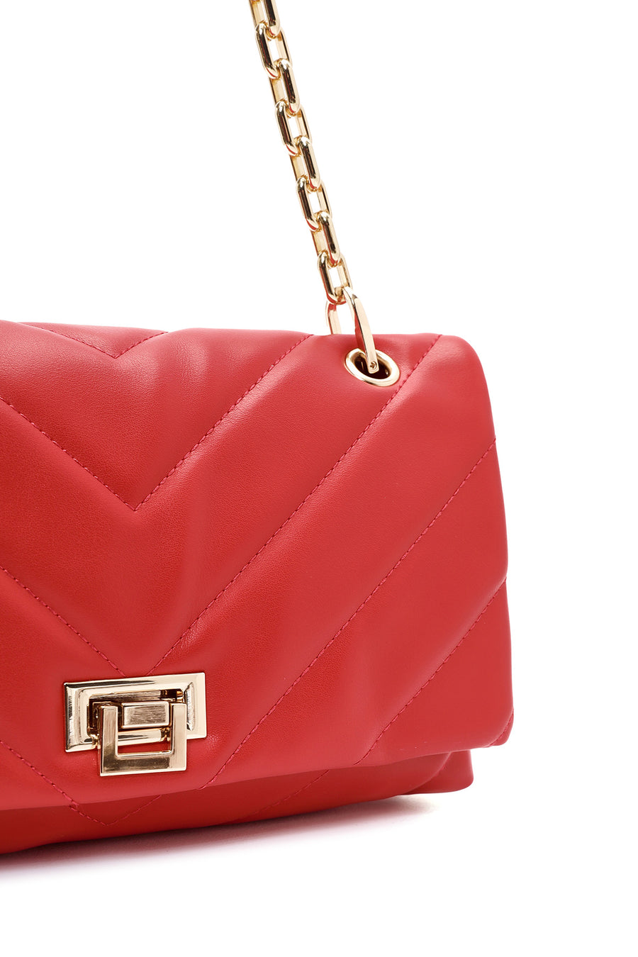 Women's Red Chain Strap Quilted Shoulder Bag