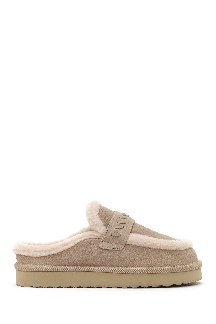 Woman Beige Thick-Soled Fur-Lined Suede Teddy Slipper WF530040DS | Derimod