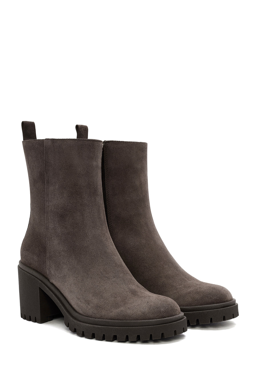 Woman Mink Suede Zippered Heels Leather Boat