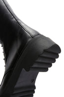 Women's Black Zippered Laced Flat Leather Boots | Derimod