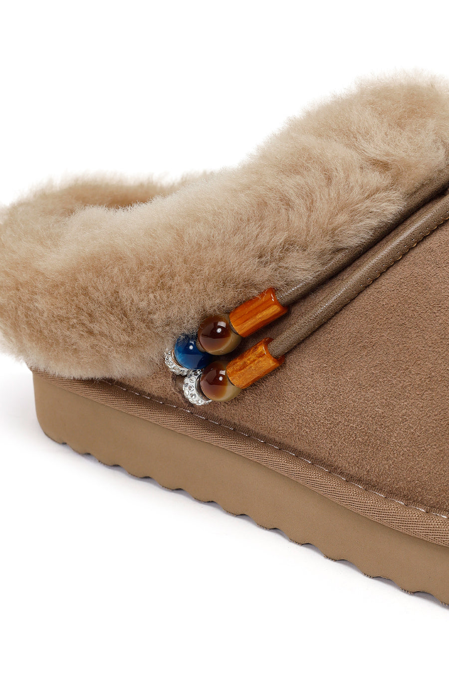 Woman Mink Stone-Embellished Suede Teddy Slipper