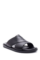 Men's Black Leather Slippers | Derimod