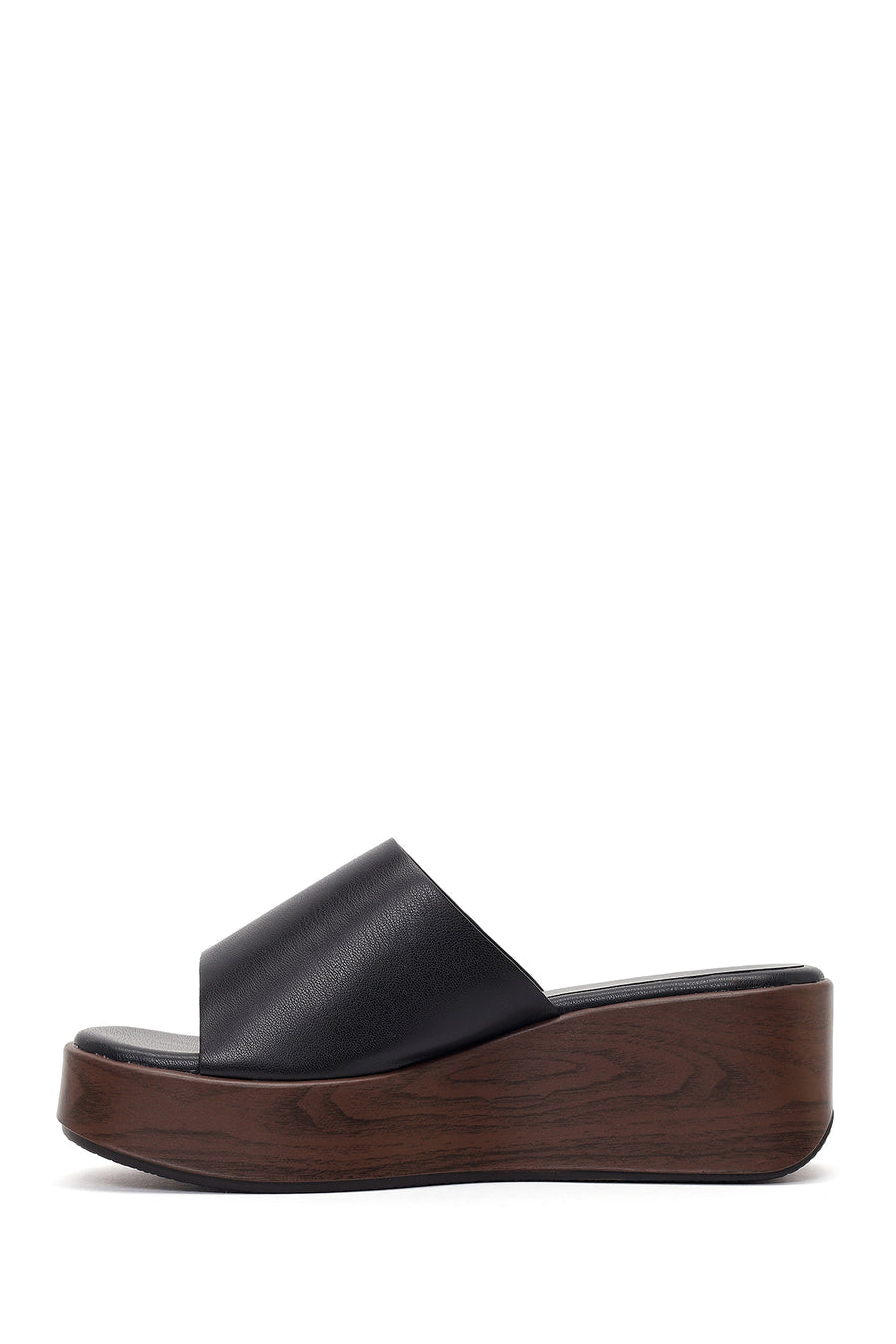 Women's Black Wedge Heeled Slippers