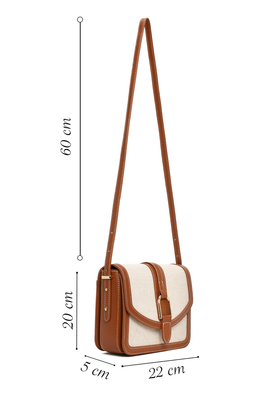 Woman Beige Long-Strap Crossbody Bag