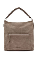 Women's Gray Short and Long Strap Suede Shoulder Bag | Derimod