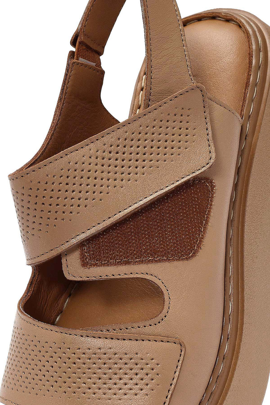 Women's Camel Strappy Thick Soled Leather Comfort Sandals