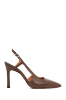 Women's Brown Open Back High Thin Heel Leather Shoes | Derimod