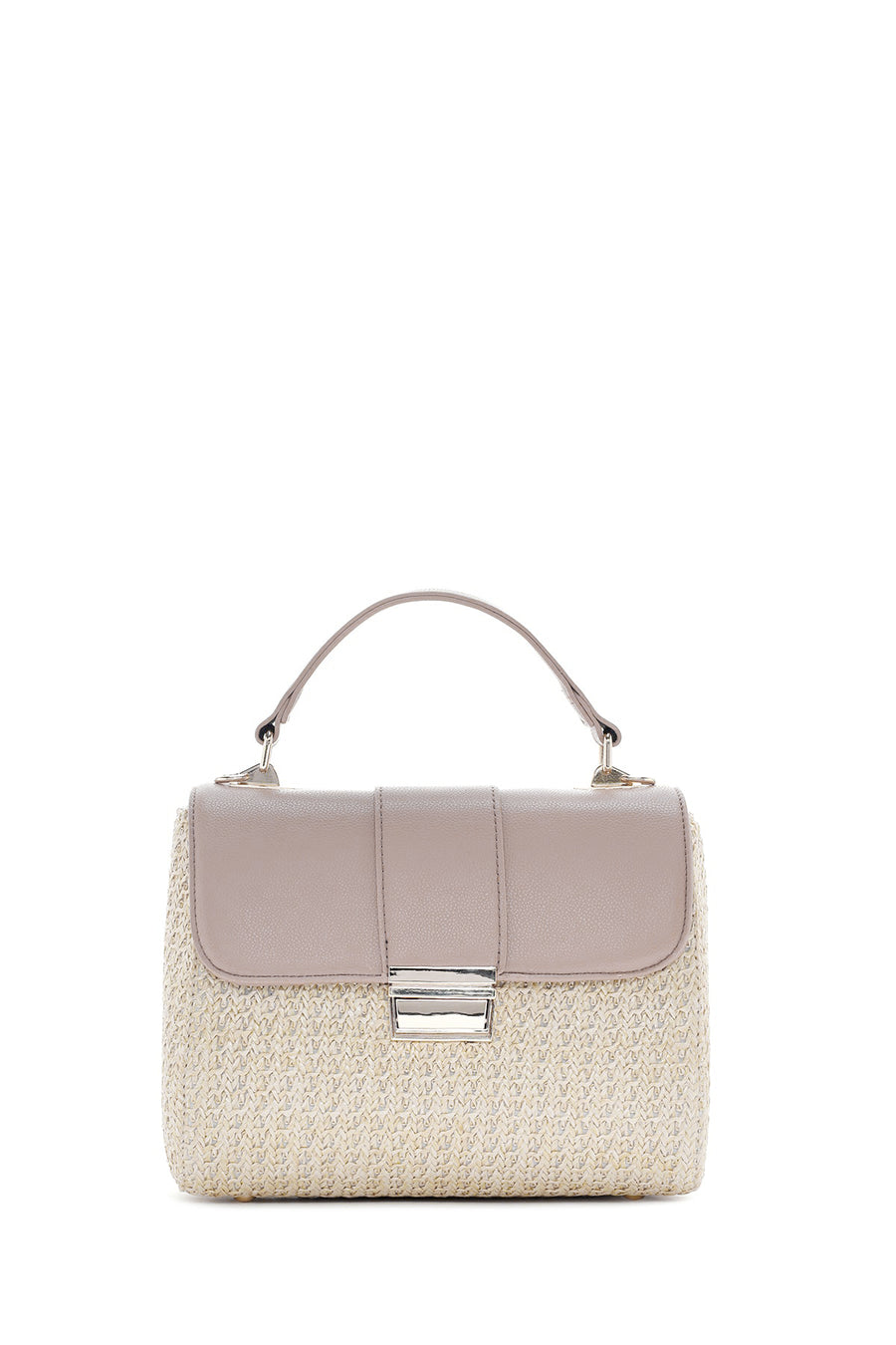 Woman Cream Long Strap Straw Underarm Bag