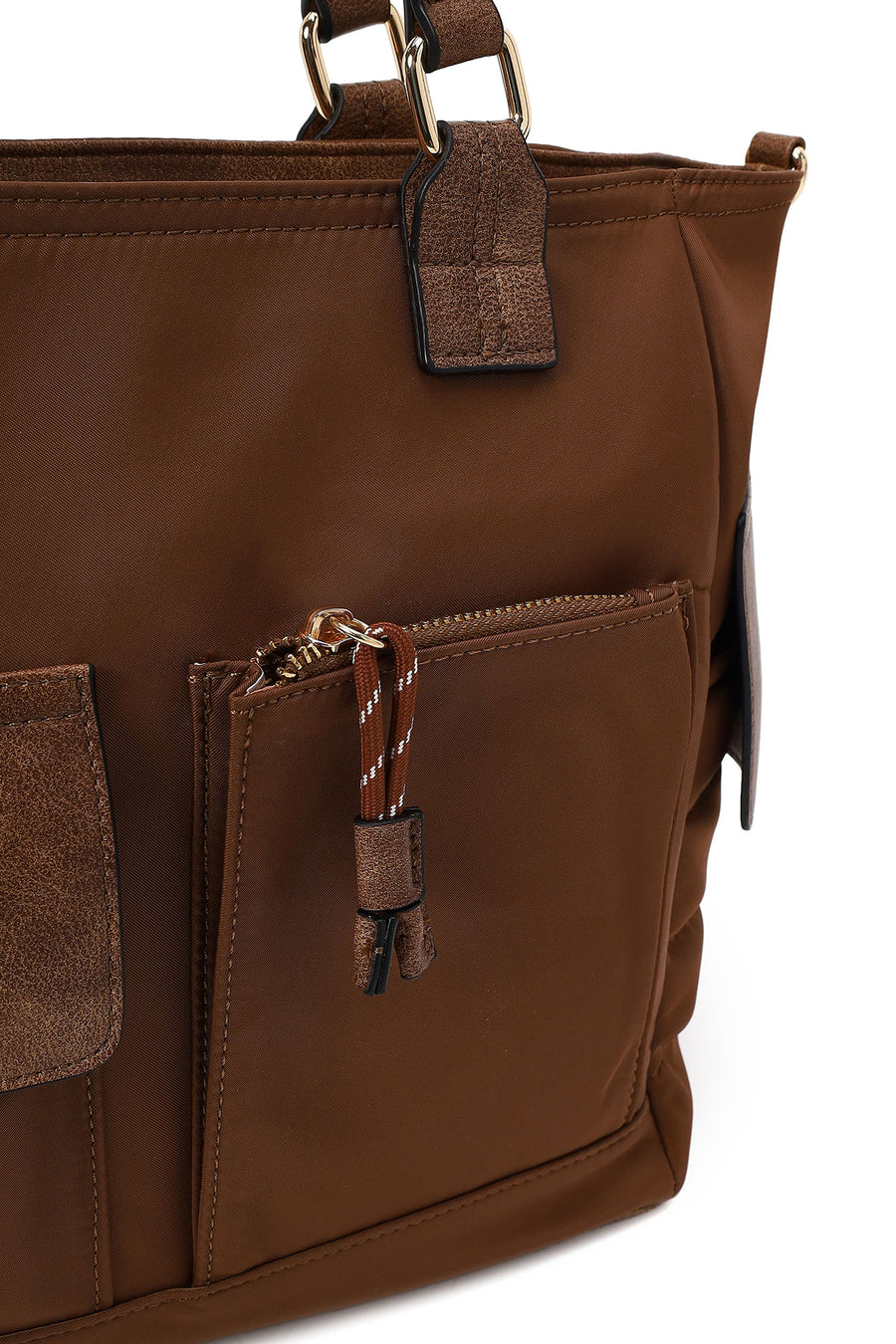 Woman Brown Long-Strap Fabric Shoulder Bag