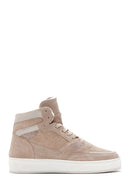 Women's Beige Suede Leather High Top Sneaker | Derimod