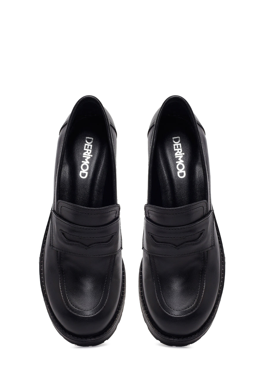 Woman Black Thick-Heeled Leather Loafer