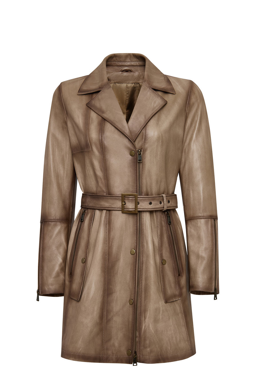 Kelly Women's Beige Collar Fur Leather Coat