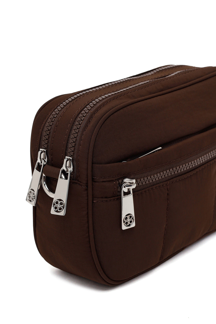 Woman Brown Long-Strap Fabric Crossbody Bag