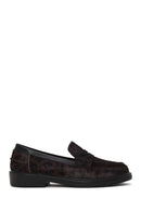 Kadın Leopar Desenli Tüylü Deri Maskülen Loafer | Derimod