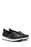 Women's Black Thick Soled Leather Comfort Loafer | Derimod