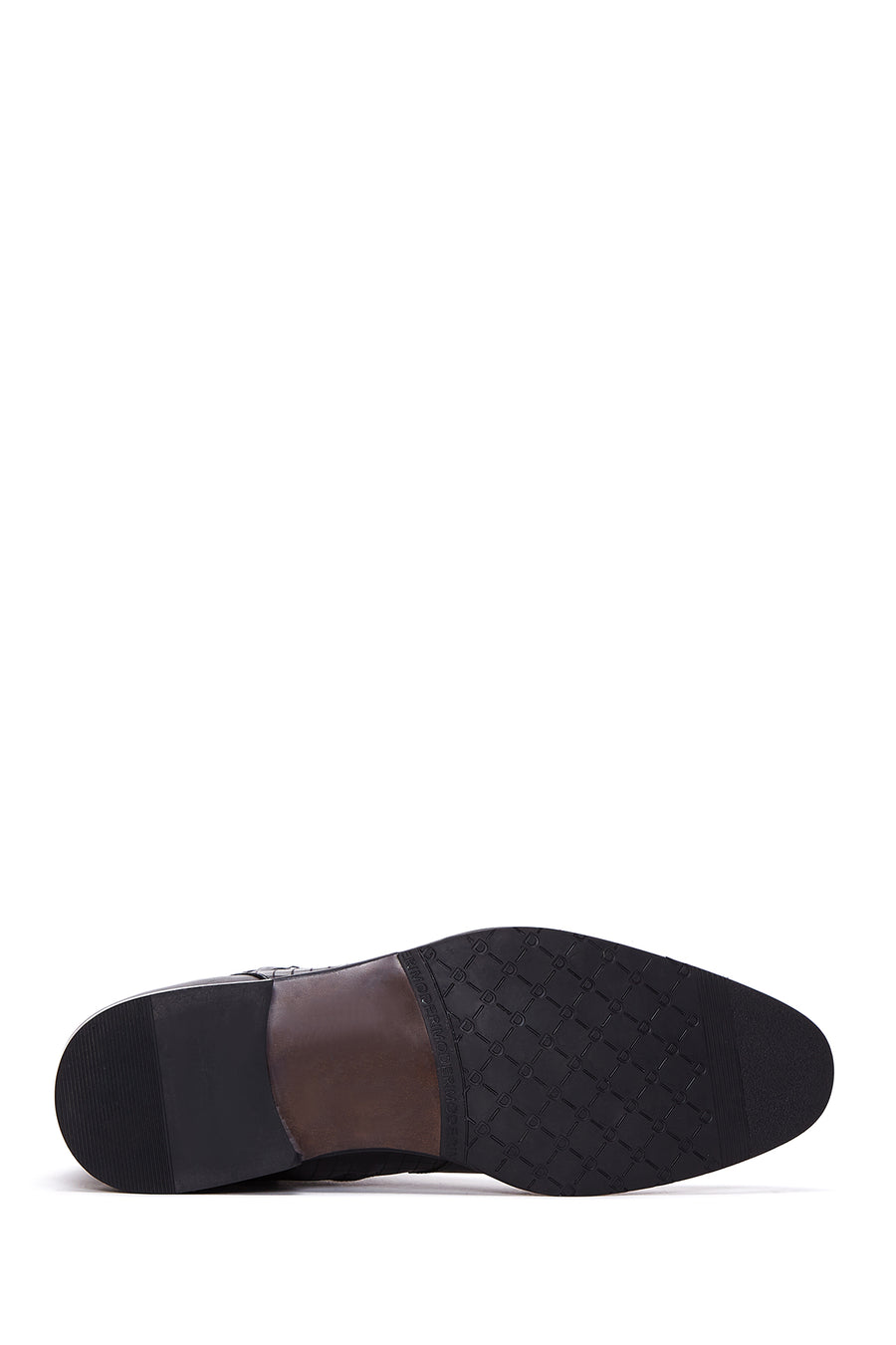 Men's Black Buckle Detailed Leather Classic Zipper Boots
