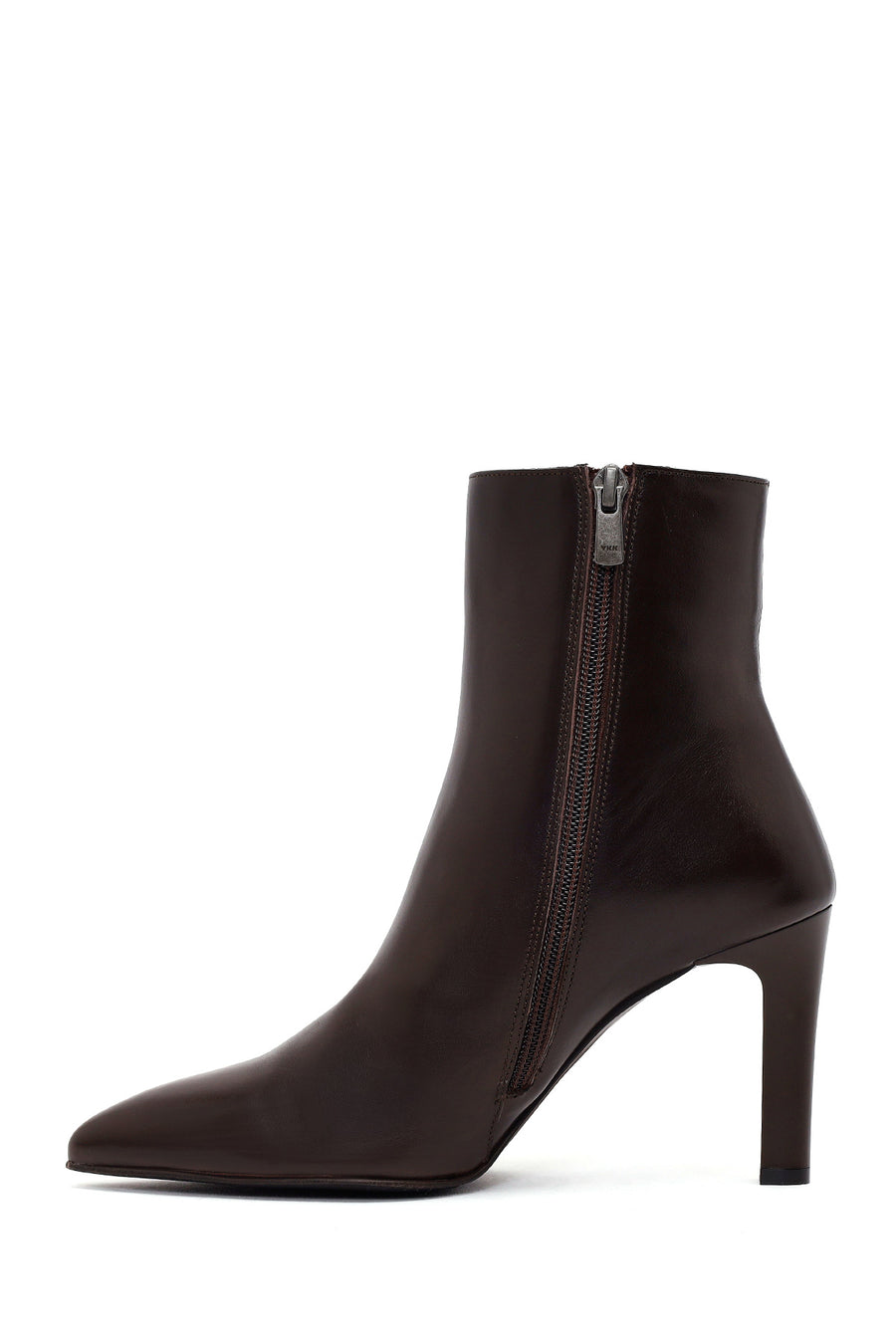 Woman Brown Zip Closure Thin High-Heel Leather Boots