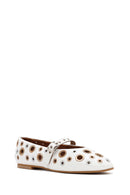 Women's White Leather Ballerinas | Derimod