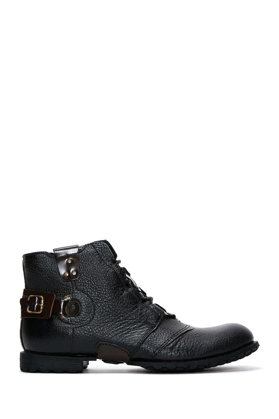 Men's Black Leather Flat Boots 22WFD6281FT | Derimod