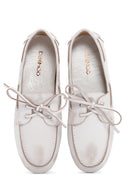 Women's White Leather Masculine Loafer | Derimod