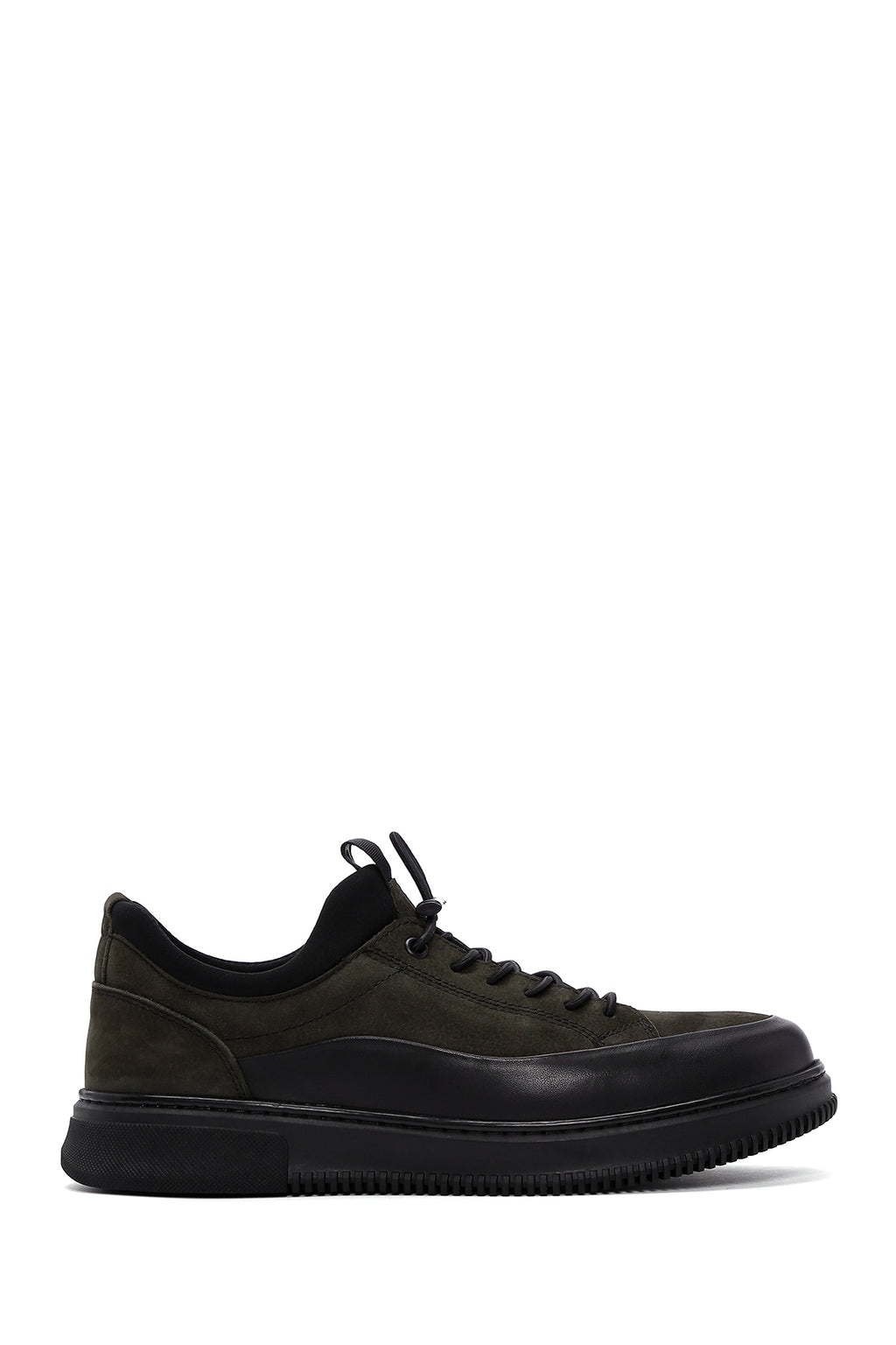 Erkek Haki Bağcıklı Nubuk Deri Casual Sneaker