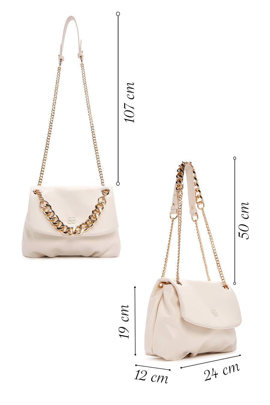 Women's Cream Long Chain Strap Shoulder Bag