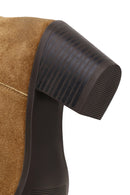 Woman Tan Zip Closure Chunky Heeled Suede Boots | Derimod
