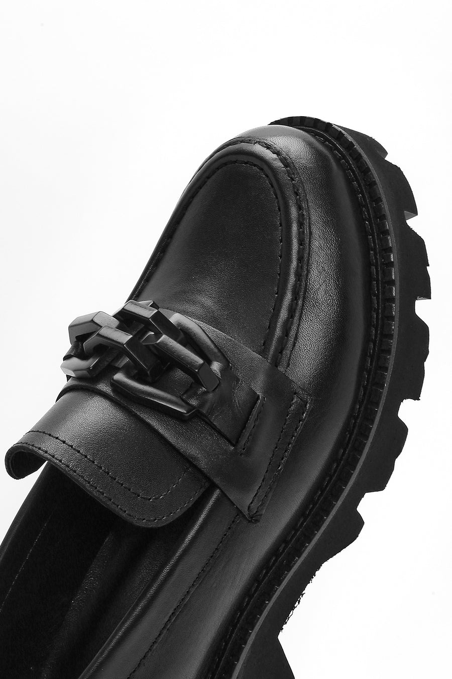 
Women's Black Thick Sole Leather Masculine Loafer
