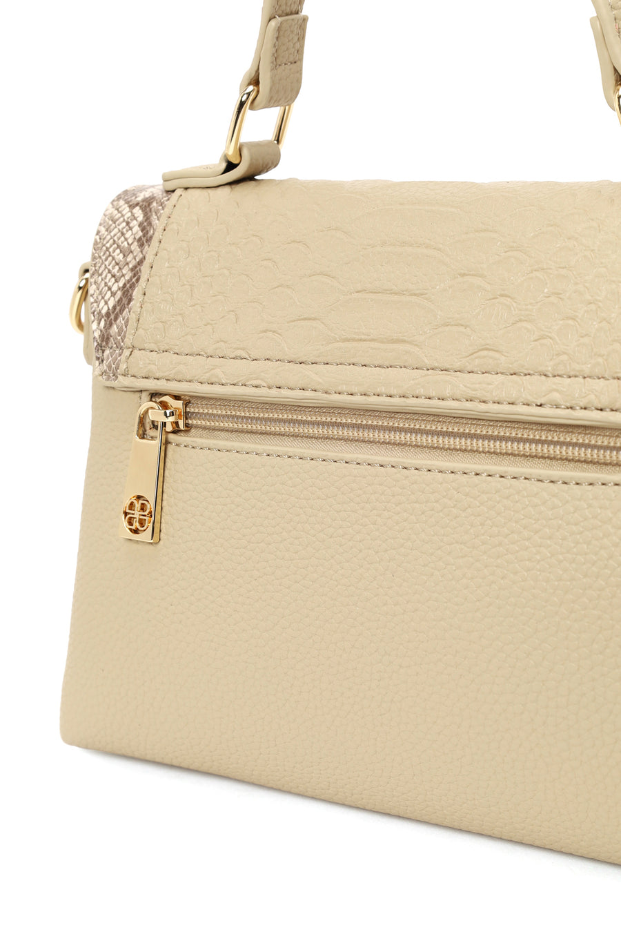 Woman Beige Long-Strap Patterned Shoulder Bag