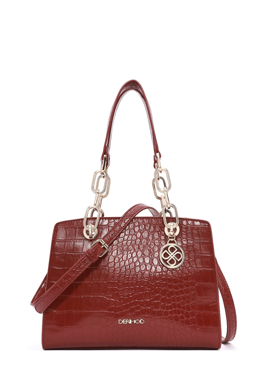 Women's Claret Red Long Strap Crocodile Patterned Classic Shoulder Bag 25SBD2479E3 | Derimod