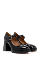 Women's Black Buckled High Thick Heel Leather Mary Jane Shoes | Derimod