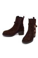 Woman Brown Zip Closure Thick-Heeled Suede Boots Casual Boots | Derimod