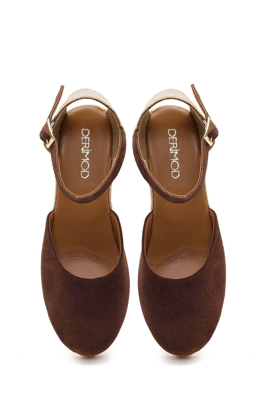 Women's Brown Ankle Strap Wedge Heel Suede Leather Espadrille Sandals