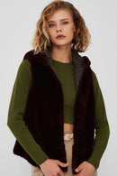 Celine Women's Green Hooded Fur Parka | Derimod