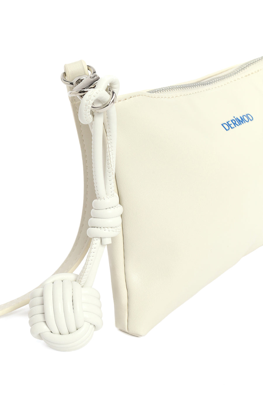 Woman Blue Long Strap Patterned Fabric Shoulder Bag