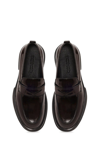 Erkek Bordo Kalın Tabanlı Deri Loafer