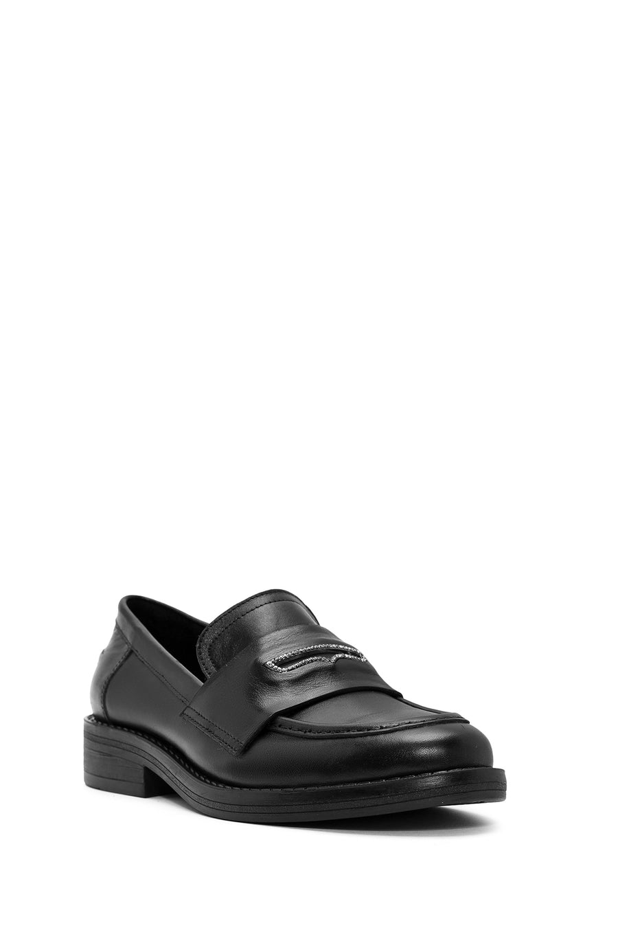 Kadın Siyah Taş Detaylı Deri Maskülen Loafer