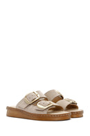 Women's Beige Buckle Suede Leather Slippers | Derimod