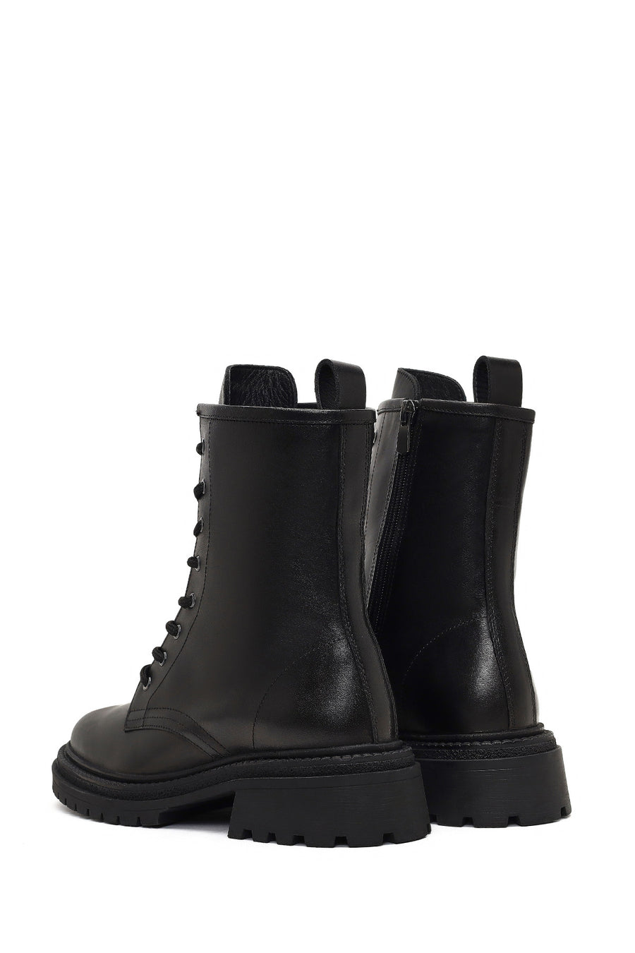 Women's Black Zippered Thick-Soled Leather Boot