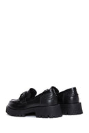 Woman Black Thick-Soled Leather Masculine Loafer | Derimod