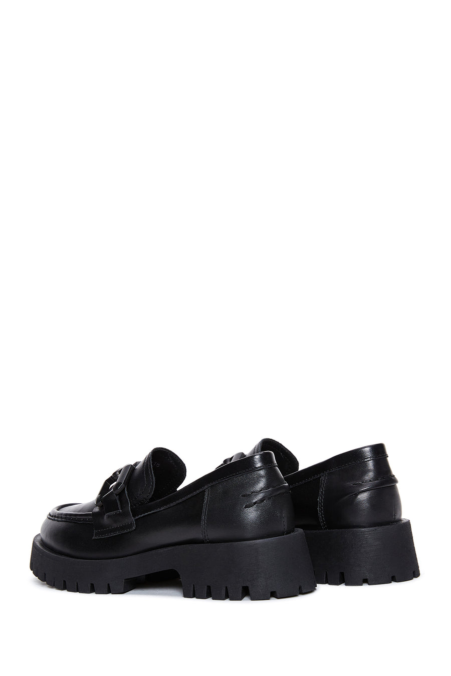 Woman Black Thick-Soled Leather Masculine Loafer