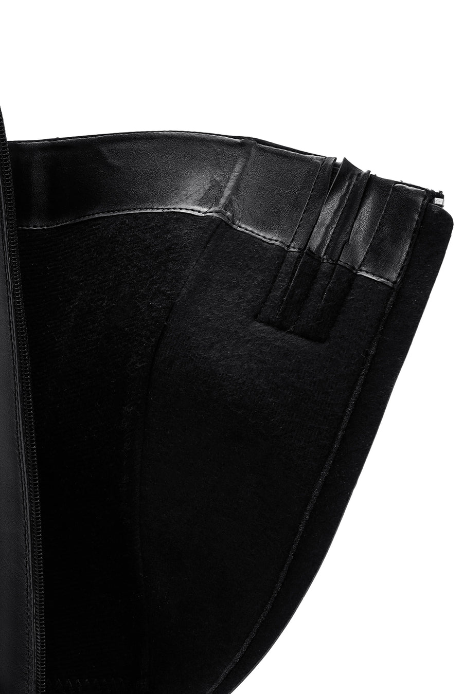 Woman Black Zip Closure Chunky Heeled Leather Boots