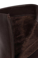 Woman Brown Zip Closure Thin-Heeled Leather Boots | Derimod