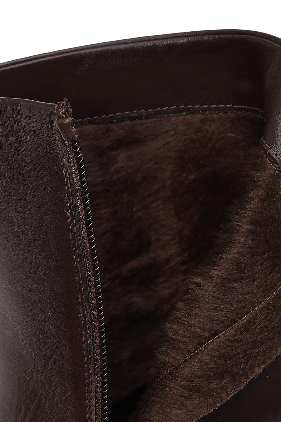 Woman Brown Zip Closure Thin-Heeled Leather Boots
