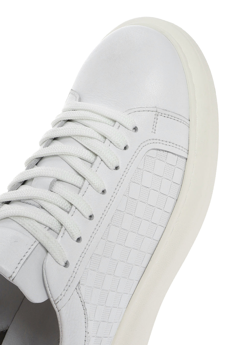 Erkek Beyaz Bağcıklı Kalın Tabanlı Deri Sneaker