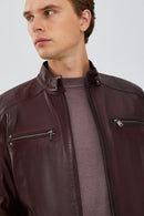 Maxim Men's Claret Red Leather Jacket | Derimod