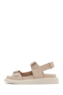 Women's Beige Strappy Leather Comfort Sandals | Derimod