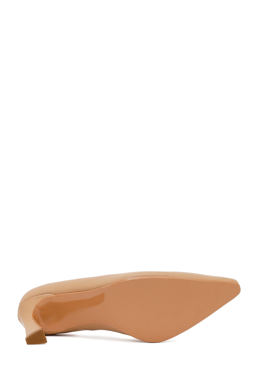 Woman Beige Thick-Heeled Leather Stiletto